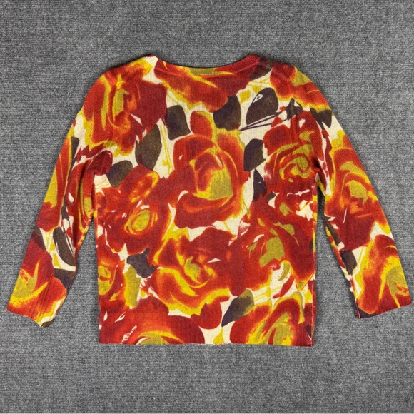 White + Warren 100% Cashmere Floral Button Front Lightweight Cardigan L - Picture 2 of 9